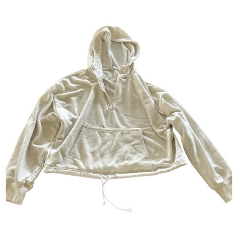 Z Supply white half zip hooded sweatshirt drawstring bottom